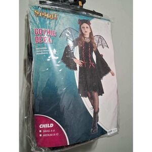 Spirit Halloween Gothic Devil Costume‎ Velvet Dress Wings Headband Child Small